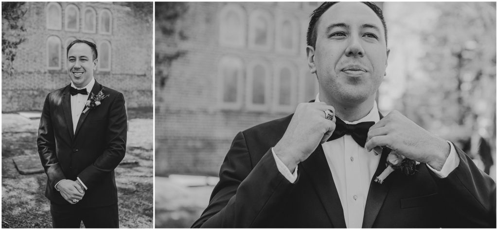 black and white groom portraits