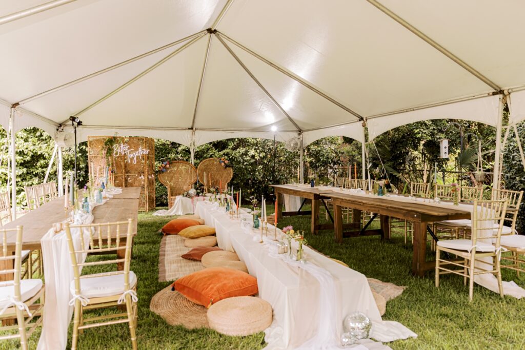 boho backyard reception tent