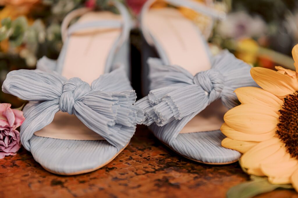 blue bow bridal shoes