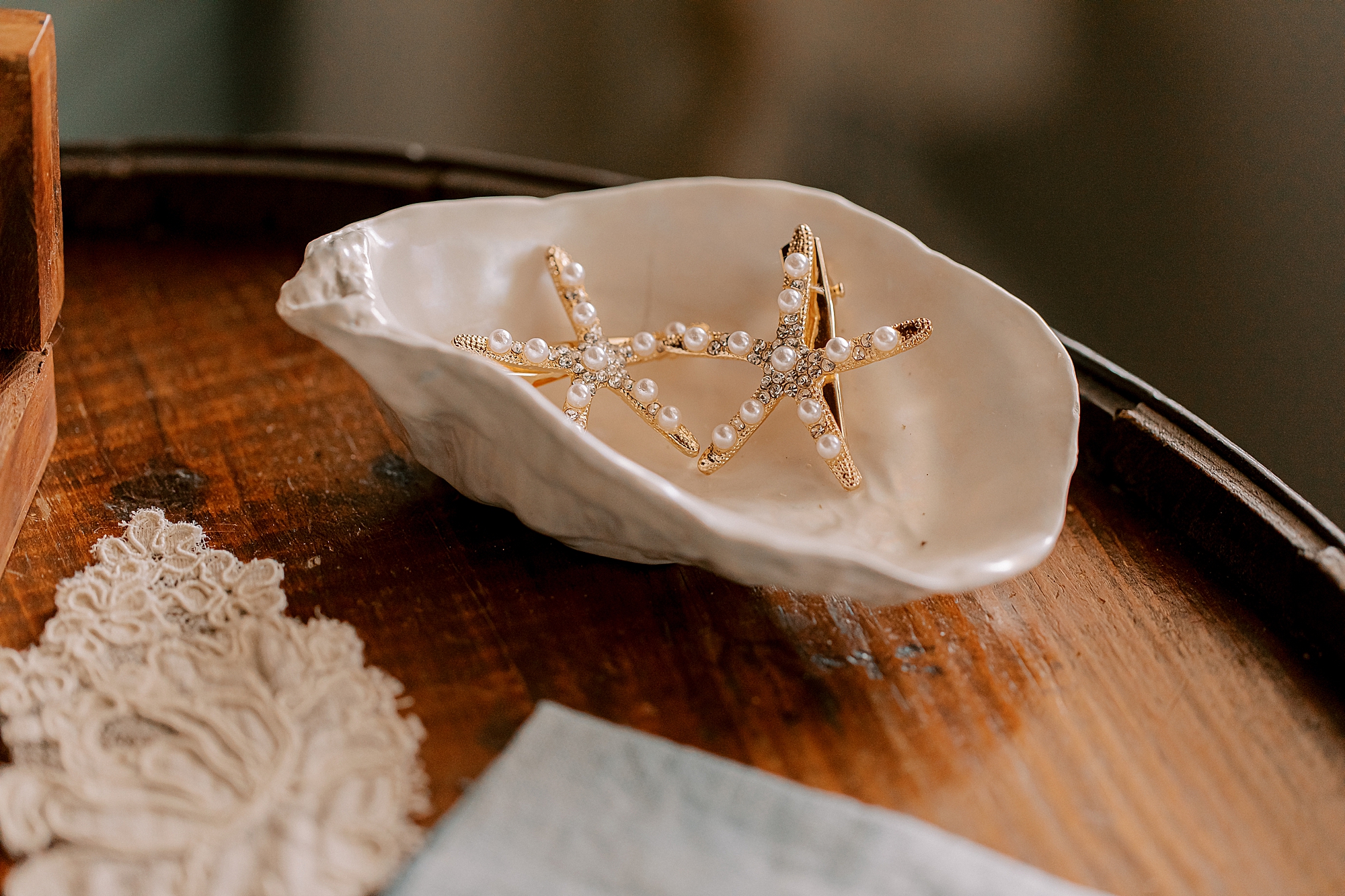 starfish hairpieces rest inside shell 