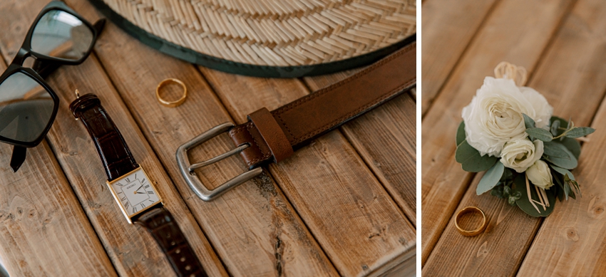 groom's belt and boutonnière for small beach wedding