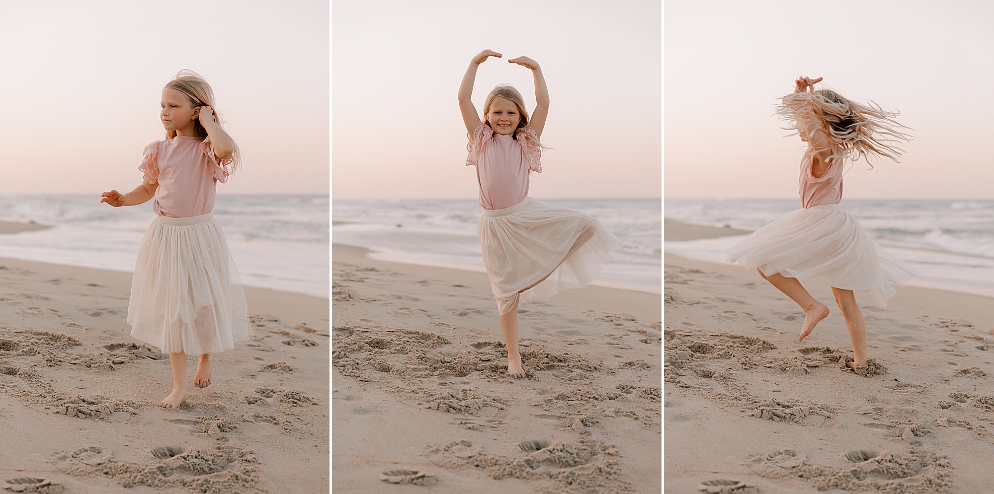 girl twirls around on the beach in the outer banks 