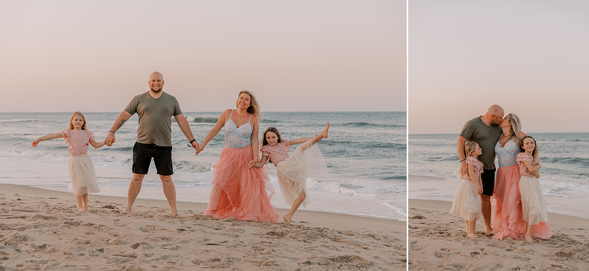 family of four walks on the sand in nags head nc