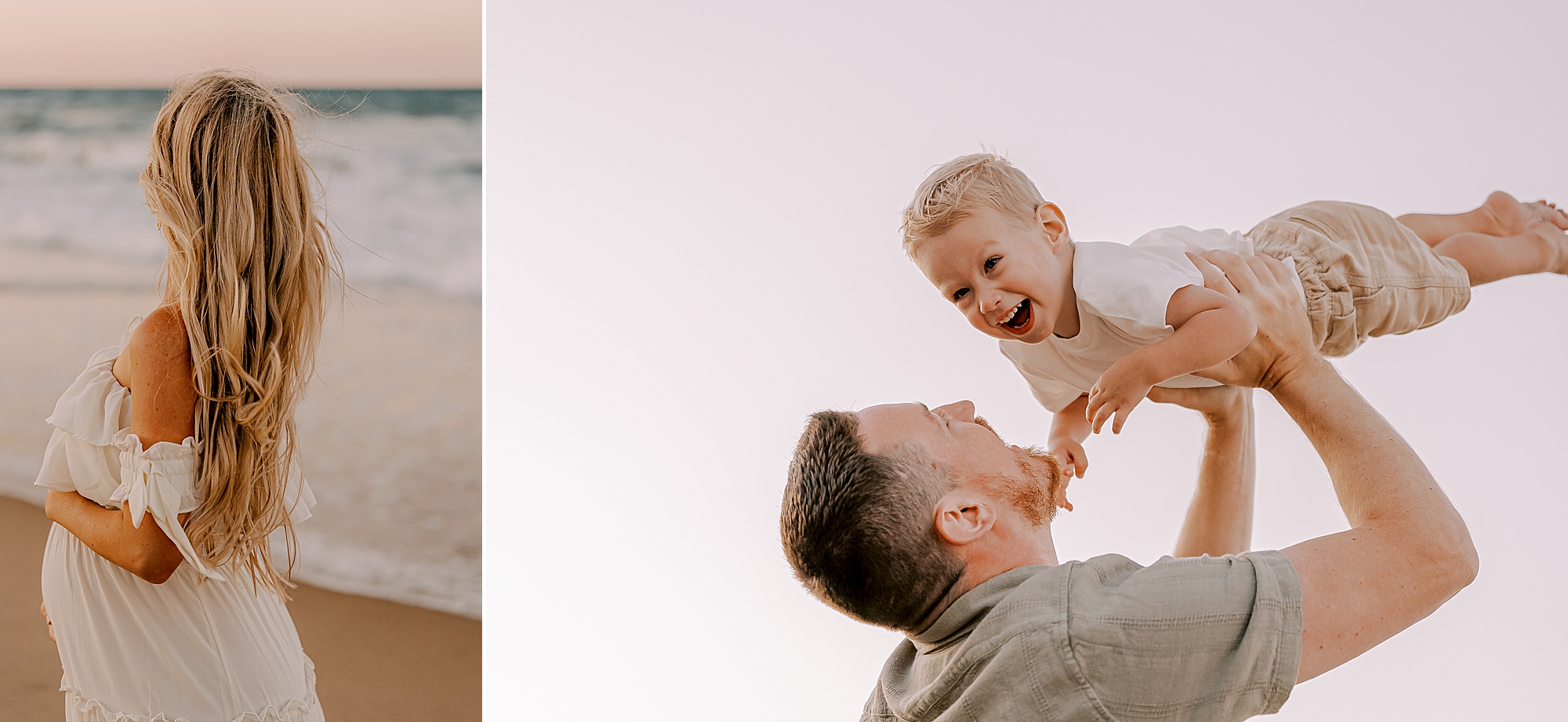 dad lifts up son in the air during family photos in kill devil hills