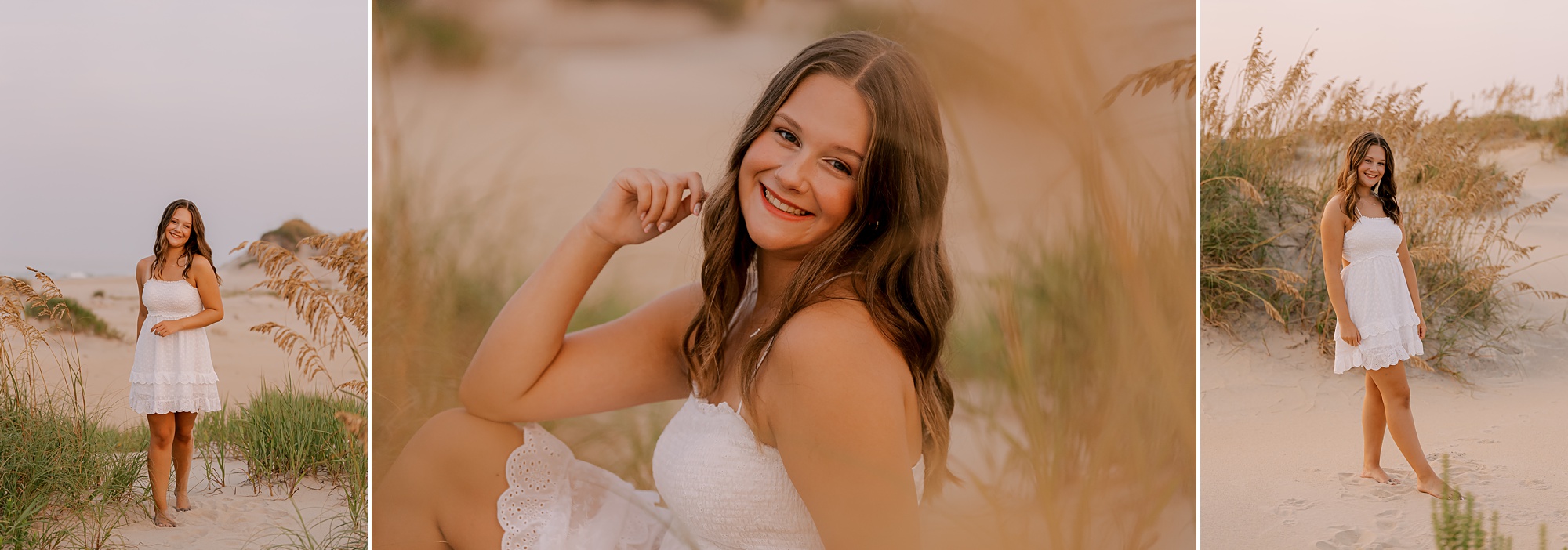 senior sits on sand dune at the Oregon inlet during outer banks senior portraits