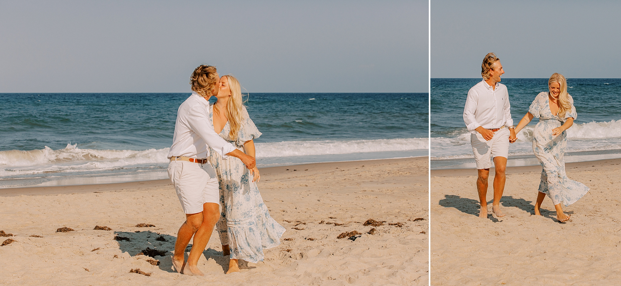 man and woman kiss on the beach in the outer banks