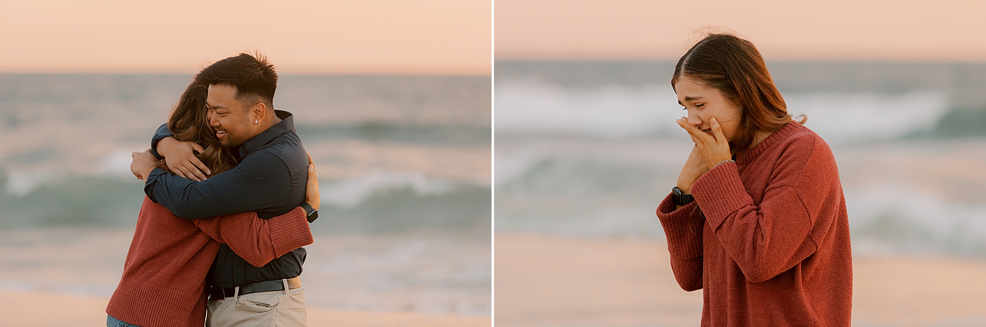 man hugs fiancee after nags head beach proposal