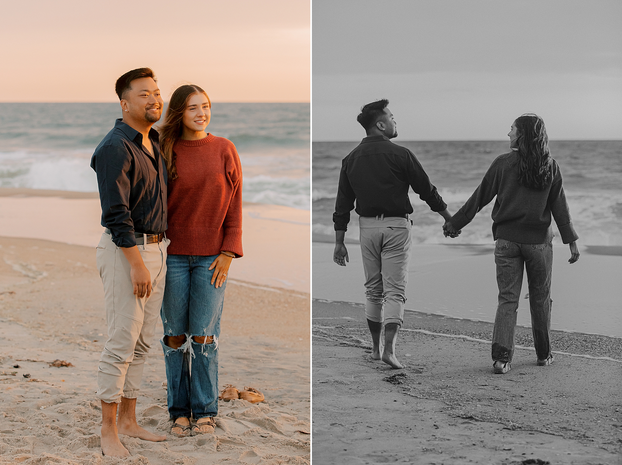 man and woman stand together after nags head beach proposal