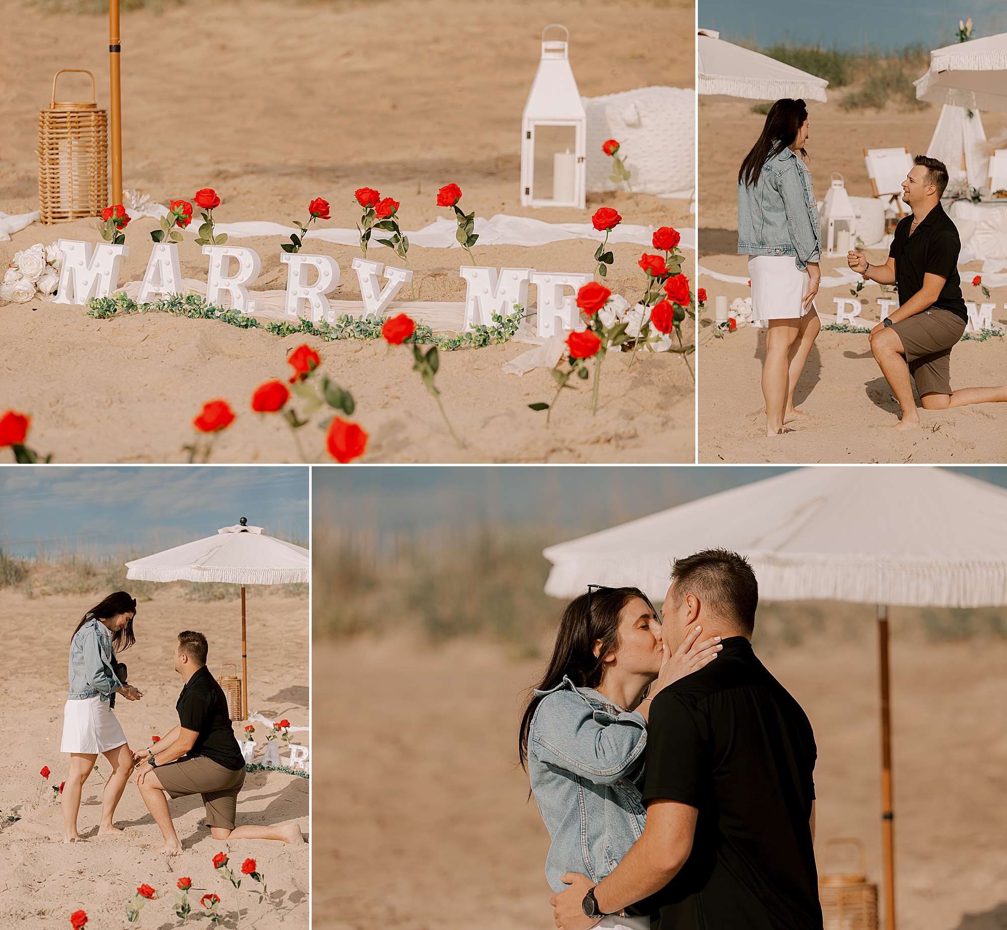 man and woman kiss after kitty hawk beach proposal in front luxury picnics 