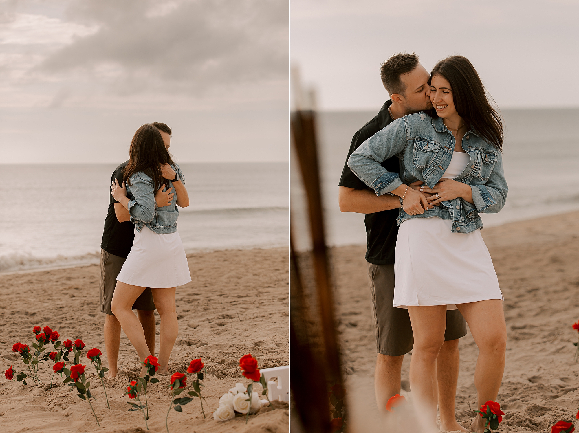 man hugs fiancee following kitty hawk beach proposal