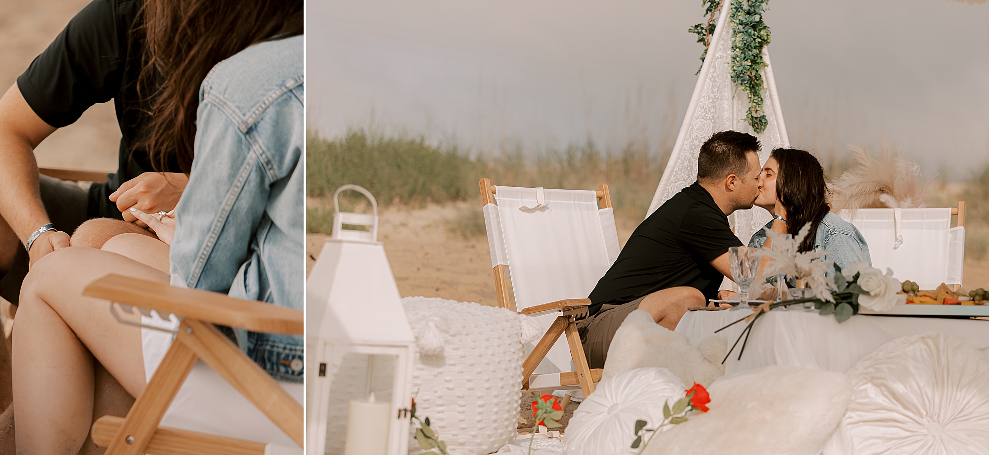 engaged couple enjoys luxury picnic setup by OBX pop up picnics